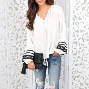 White Embroidered Tassel Top